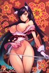  animal_ears bare_shoulders black_hair blush breasts dated ecell floral_background fox_ears fox_tail gloves large_breasts long_hair nipples open_mouth panties panty_pull purple_eyes signature solo tail tera_online thigh_gap underwear white_gloves white_panties 