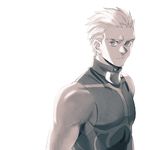  archer bare_shoulders fate/stay_night fate_(series) greyscale jacket jacket_removed male_focus monochrome sleeveless solo taa_(acid) 