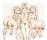  blindfold choker dress euryale fate/stay_night fate_(series) hairband long_hair looking_at_another monochrome multiple_girls open_mouth rider sandals siblings sisters sitting stheno taa_(acid) twins twintails 