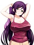  blush breasts cleavage green_eyes huge_breasts long_hair looking_at_viewer love_live! love_live!_school_idol_project open_mouth solo spaghetti_strap sweat tank_top taut_clothes tight_top torigoe_takumi toujou_nozomi twintails undressing wet 