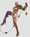  blue_eyes breasts grey_background high_heels isabella_valentine large_breasts legs leotard light_smile lipstick long_legs looking_at_viewer makeup md5_mismatch purple_legwear short_hair simple_background solo soulcalibur take_no_ko_(dodon) thighs underboob whip_sword white_hair 