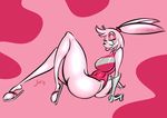  big_breasts breasts female fur gloves hair lagomorph long_ears looking_at_viewer mammal one_piece original_character pink_fur pink_hair pose rabbit sandals smile solo sonic(series) swimsuit thick_thighs video_games yellow_eyes 