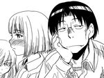  2boys blush bob_cut fang genshiken glasses greyscale hato_kenjirou head_out_of_frame madarame_harunobu monochrome multiple_boys otaku otoko_no_ko sakaki_imasato susanna_hopkins 