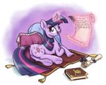  book cutie_mark equine female friendship_is_magic fur hair horn inkwell king-kakapo looking_at_viewer mammal my_little_pony open_mouth pillow purple_eyes purple_fur purple_hair quill rug scroll solo twilight_sparkle_(mlp) unicorn 