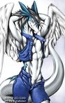  bare_chest clothing dragon grin hair invalid_tag karabiner legendz long_hair male raised_arm scalie shorts slit solo standing vest wings 