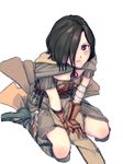  bandaged_arm bandages black_hair dark_souls_ii emerald_herald gloves hair_over_one_eye hands_on_lap highres hood hood_down lordlessv2 pouch pout sitting solo souls_(from_software) tears wariza 