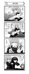  4koma :3 absurdres akiyama_yukari cat closed_eyes comic girls_und_panzer greyscale ground_vehicle hairband highres jacket kneeling long_hair military military_uniform military_vehicle miniskirt monochrome motor_vehicle multiple_girls nanashiro_gorou o_o official_art ooarai_military_uniform open_mouth panzerkampfwagen_iv pdf_available pleated_skirt reizei_mako short_hair skirt sleeping smile standing sweatdrop takebe_saori tank thighhighs translated uniform 