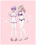  2girls bikini blonde_hair breasts drink drinks dumon_(yuu-gi-ou_zexal) genderswap glasses high_heels long_hair misael multiple_girls open_shoes short_hair swimsuit yu-gi-oh! yuu-gi-ou_zexal 