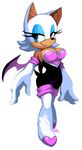  bat bedroom_eyes big_hands blue_eyes breasts cleavage clothed clothing cute eyeshadow female front gloves half-closed_eyes lipstick makeup mammal plain_background rouge_the_bat seductive sega simple_background smile solo sonic_(series) unknown_artist white_background wings 