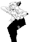  araki_hirohiko_(style) azuman bow fujiwara_no_mokou greyscale hair_bow jojo_no_kimyou_na_bouken long_hair monochrome open_clothes open_shirt pants parody shirt solo style_parody suspenders touhou 