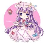  :d ascot bat_wings black_dress book capelet character_name chibi circle crescent crescent_hair_ornament dress flying hair_ornament hat head_wings holding holding_book koakuma long_hair looking_at_viewer minigirl multiple_girls open_book open_clothes open_mouth patchouli_knowledge pink_background purple_eyes purple_hair red_hair simple_background skirt skirt_set smile striped striped_dress touhou very_long_hair vest white_background wings yukimiya_(parupunta) |_| 