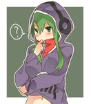  1girl blush breasts green_eyes green_hair hood hoodie kagerou_project kido_tsubomi large_breasts long_hair lowres mikagelove solo 