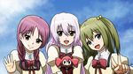  alternate_costume athyra blue_eyes braid charlotte_(madoka_magica) chitose_yuma green_hair juliet_sleeves long_hair long_sleeves mahou_shoujo_madoka_magica mahou_shoujo_madoka_magica_movie mahou_shoujo_oriko_magica mitakihara_school_uniform momoe_nagisa multicolored multicolored_eyes multiple_girls older puffy_sleeves red_eyes red_hair sakura_momo school_uniform smile twin_braids twintails white_hair yellow_eyes 