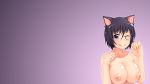  animal_ears black_hair breasts catgirl glasses gradient hanekawa_tsubasa monogatari_(series) nipples purple_eyes short_hair taguchi_takahiro wink 