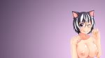  animal_ears black_hair breasts catgirl glasses gradient hanekawa_tsubasa monogatari_(series) nipples purple_eyes short_hair taguchi_takahiro white_hair wink 