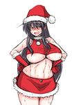  1girl blush breasts hat precia_testarossa purple_eyes purple_hair santa_hat solo syonnaka underboob 