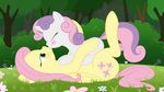  bedroom_eyes blue_eyes blush cub cute cutie_mark duo equine eyes_closed feathers female flower fluttershy_(mlp) friendship_is_magic fur grass hair hooves horn horse kissing lesbian lying mammal my_little_pony on_back outside pegasus pink_hair pony sweetie_belle_(mlp) tree two_tone_hair unicorn white_fur wings yellow_fur young zippysqrl 
