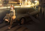  absurd_res anthro arm_support barefoot belt blur breasts brown_hair brown_nose building camo canine car chest_tuft clothing edit f-r95 female focus_blur fur hair hi_res light looking_at_viewer mammal night on_one_leg pants paws photo_background pinup pose road shirt solo standing street tan_fur tank_top toyota tuft wolf 