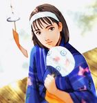  brown_hair fan hairband japanese_clothes kawano_takuji kazama_jun kimono lips mature namco obi official_art sash short_hair solo tekken tekken_tag_tournament textless 