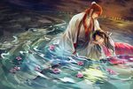  1girl black_hair chinese_clothes closed_eyes cousins flower hanfu long_hair magi_the_labyrinth_of_magic mak_(kainemaru) red_hair ren_hakuei ren_kouen water 