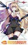  armpits artist_request babydoll black_legwear black_panties blonde_hair blue_eyes breasts cleavage lace_trim large_breasts letter lili_(tekken) lingerie long_hair lying mouth_hold negligee official_art on_back on_bed panties ribbon see-through smile solo strap_slip tekken thighhighs underwear very_long_hair 