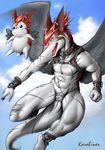  claws collar dragon flying hair invalid_tag karabiner legendz long_hair male original_character red_hair scar tongue vest wings 