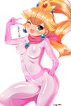  blush bodypaint bodysuit born-to-die breasts cameltoe crown mario_(series) mario_kart nintendo princess_peach super_mario_bros. translated underboob v wink 