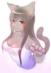  &#12365;&#12356;&#12385; 5_fingers ??? anthro black_hair breasts cat clothed clothing erect_nipples eyebrows eyelashes feline female hair half-closed_eyes long_hair looking_at_viewer mammal nipples plain_background solo white_background yellow_eyes 