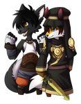  anthro ash_harden black_fur blue_eye bravely_default brown_eye canine duo fox fur hybrid invalid_tag male mammal monk nanabi_ashiro orange_fur plain_background remonpie safe skunk spell_fencer sword transparent_background weapon white_fur 