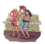  backpack bat canine dingbat_(character) duo eyewear female hat male mammal sandals source_request sunglasses tourist unknown_artist water_bottle wolf 