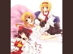  alice_margatroid bad_id bad_pixiv_id blonde_hair blood brown_hair detached_sleeves hakurei_reimu hinase_haruka kirisame_marisa lying multiple_girls nosebleed on_back on_side pillow ribbon sleeping touhou 