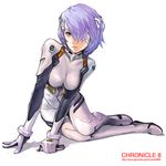  arm_support ayanami_rei bandage_over_one_eye bandages bangs blue_hair bodysuit bracer breasts full_body glasses gloves hair_ornament hair_over_one_eye highres holding kiyohisa large_breasts leaning_forward looking_at_viewer neon_genesis_evangelion parted_lips pilot_suit plugsuit realistic red_eyes shadow short_hair simple_background sitting solo turtleneck watermark web_address white_bodysuit 