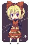  :o bad_id bad_pixiv_id bow brown_eyes buttons chibi dress hair_bow kurodani_yamame lowres matsusaka_gyuu open_mouth shoes silk socks solo touhou 