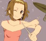  bad_id bad_pixiv_id bare_shoulders brown_eyes brown_hair drum drumsticks hairband hands instrument k-on! one_eye_closed qaz short_hair sketch smile solo sweat tainaka_ritsu tank_top tomboy wet yellow_hairband 