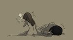  1girl after_sex bed bed_sheet black_hair brown brown_background brown_hair cigarette madotsuki messier_number monochrome naked_sheet ruined_for_marriage sekomumasada_sensei smoking spot_color tears yume_nikki 