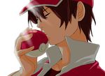  bad_id bad_pixiv_id baseball_cap brown_hair closed_eyes hat holding holding_poke_ball kiss kurohachimitsu male_focus object_kiss pixiv_red poke_ball poke_ball_(generic) pokemon pokemon_(game) red_(pokemon) simple_background solo sunlight white_background 