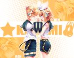  1girl bad_id bad_pixiv_id belt blonde_hair blue_eyes bow brother_and_sister closed_eyes detached_sleeves dopollsogno hair_bow hair_ornament hairclip headset kagamine_len kagamine_rin midriff short_hair shorts siblings twins vocaloid zoom_layer 
