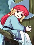  bow dragon_league famu haruyama_kazunori long_hair panties red_hair solo tree underwear 