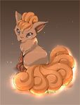  ambiguous_gender animal animal_ears big_eyes brown_eyes canine cute feral fire fox fox_ears glowing mammal multiple_tails nadou nintendo pok&#233;mon pokemon pose six_tails solo tail tails video_games vulpix 