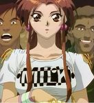  anime brown_eyes brown_hair cap capture earrings eating fatal_fury long_hair masami_obari milk potato_chips shiranui_mai t-shirt 