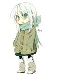  bad_id bad_pixiv_id black_legwear blush chibi chikori coat green_eyes kisara long_hair lowres pantyhose scarf silver_hair solo yuu-gi-ou yuu-gi-ou_duel_monsters 