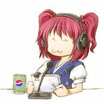  :3 ^_^ cervus closed_eyes headphones lowres microphone onozuka_komachi pepsi radio_booth red_hair short_hair solo touhou two_side_up 