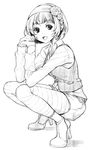  copyright_request greyscale hairband high_heels long_sleeves monochrome pantyhose sage_joh shoes short_hair solo squatting 