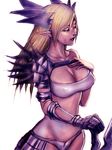  armor blonde_hair breasts cleavage copyright_request elf fumio_(rsqkr) large_breasts long_hair pointy_ears shoulder_pads solo 