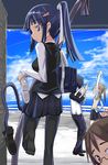  3girls bad_id bad_pixiv_id bag blue_hair copyright_request feet multiple_girls pantyhose ponytail school_uniform sessue shoes sword tail weapon 