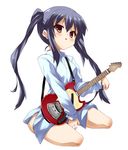  blue_hair brown_eyes dress_shirt guitar hama_chon instrument k-on! long_hair nakano_azusa shirt solo 
