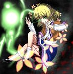  blonde_hair fingernails glowing glowing_eye glowing_eyes green_eyes half_updo highres mizuhashi_parsee rajigaku scarf solo touhou 