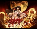  blood brown_hair cervus crazy crazy_eyes death fire fujiwara_no_mokou hair_ribbon houraisan_kaguya long_hair moon multiple_girls ribbon torn_clothes touhou white_hair wings 