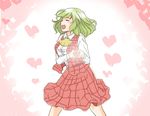  :d abekawa ascot closed_eyes green_hair heart heart_background heart_hands kazami_yuuka moe_moe_kyun! open_mouth parody plaid plaid_skirt plaid_vest pose short_hair sideways_mouth skirt smile solo touhou vest 