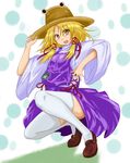  blonde_hair eyes frog hat he_(eve) moriya_suwako short_hair solo thighhighs touhou yellow_eyes 